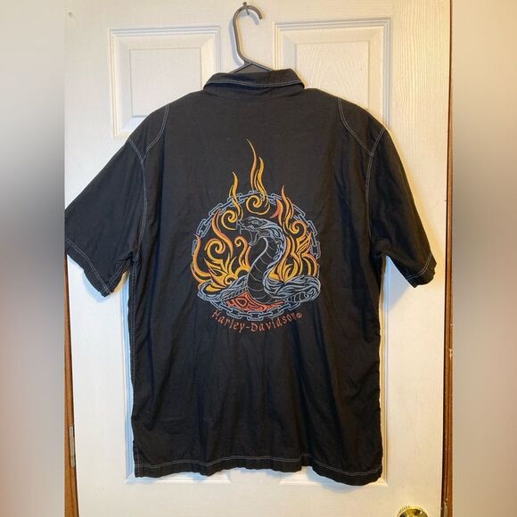 Vintage Harley Davidson Cobra Short Sleeve Button Down Shirt Men's Size Large - Picture 1 of 4